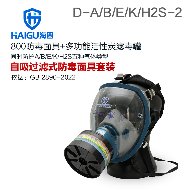 海固800全面罩+D-A/B/E/K/H2S-2滤毒罐 综合防毒气套装