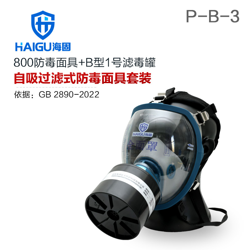 海固800全面罩+HG-ABS/P-B-3滤毒罐 防毒面具 无机气体综合防护